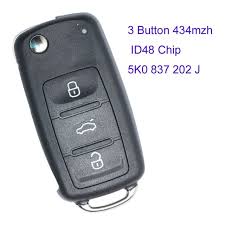 Mk120052 3 Button 433mhz Flip Key Id48 Chip For Vw 5k0 837 202 J Hu66 Blade Key Fob Skoda Octavia Vrs Car Key Fob Control Key