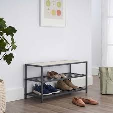 Holds up to 12 pairs of footwear across three shelves. Trinity 3 Tier Shoe Bench Slate Gray