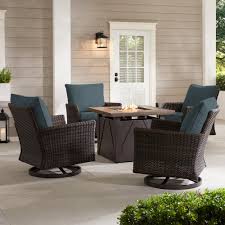 Maybe you would like to learn more about one of these? Hampton Bay Lakeline 5 Piece Brown Metal Outdoor Patio Fire Pit Swivel Seating Set With Sunbrella Denim Blue Cushions H191 01212300 The Home Depot