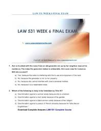 Business Law 531 Week 6 Final Exam New Assignments Final Exams Business Law Education Laws