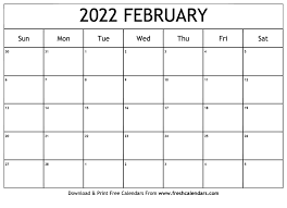 Blank Printable February 2022 Calendars