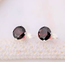 6mm Garnet Earrings, Sterling Silver, Post Earrings, Stud Earrings, Large,  Stone, 6mm Earrings, January Birthstone, Garnet, Red Stone, 925