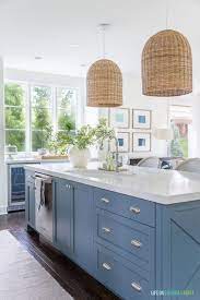 The Best Blue Gray Paint Colors Life On Virginia Street Coastal Inspired Kitchens Blue Kitchen Island Grey Blue Kitchen