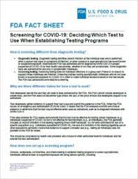 Με την είσοδό τους στην υπηρεσία αυτή. Screening For Covid 19 Deciding Which Test To Use When Establishing Testing Programs Fda