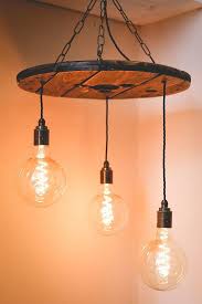 Cable Reel Ceiling Light Pendant Chandelier With Reclaimed Wood For Exposed Vintage Bulbs Pendantceiling Vintage Bulbs Ceiling Pendant Lights Wood Lamp Design