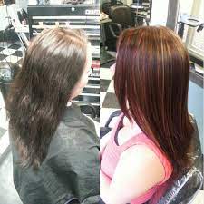 From Box Color Brown Black To Caramel Highlights And Red Lowlights Cosmetology Hair Styles Long Hair Styles Hair Color