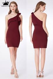 Only 49 Bridesmaid Dresses Simple One Shoulder Burgundy Cocktail Dress For Party Ep04020 Classy Dress Outfits Burgundy Cocktail Dress Elegant Cocktail Dress