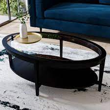 Oval Black Wood Coffee Table With Glass Top
