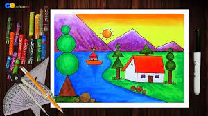 Easy Scenery Drawing Using Geometrical Shapes For Beginners And School Students Youtube easy scenery drawing using geometrical shapes for beginners and school students
