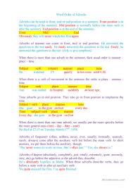 They answer the question when or how often did the action occur? Word Order Of Adverbs English Esl Worksheets For Distance Learning And Physical Classrooms