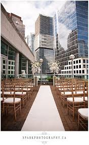 Outdoor Wedding Ceremony On Rooftop Patio With Vancouver Skyscrapers In Background At Termina Rooftop Wedding Ceremony Vancouver Wedding Venue Rooftop Wedding