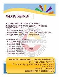 Yang ditampilkan di sini adalah iklan lowongan yang sesuai dengan kueri anda. Lowongan Kerja Pabrik Pt Sing Wealth Textile Majalengka
