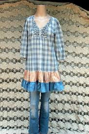 Revival Upcycled Women S Shirt Top Blouse Mini Dress Blue Plaid Farm Girl Small To Medium Repurposed Recycled Eco Friendly Clothing Clothes Gomlek Fikirler