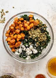 Butternut Squash Kale Salad With Goat Cheese And Apricot Vinaigrette Recipe In 2020 Kale Salad Butternut Squash Kale Goat Cheese Salad