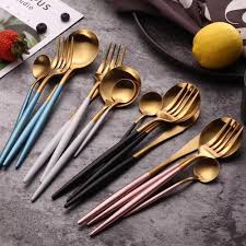 Leona Flatware 24pc Set Cutlery Set Stainless Steel Gold Cutlery Set Cutlery Set