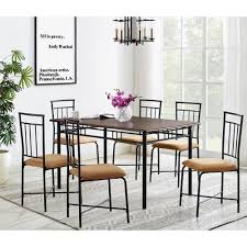 7 Piece Table 6 Chairs Dining Set Wood And Metal Deep Walnut Finish Mainstays Mainstays Modern Dining Room Set Dining Room Sets Metal Dining Room