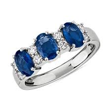 Sapphire And Diamond Three Stone Ring In 14k White Gold Blue Nile In 2020 Blue Sapphire Jewelry Three Stone Sapphire Ring Blue Gemstones Jewelry