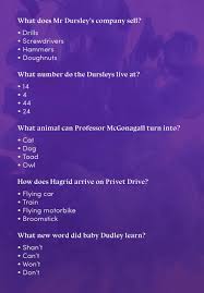 Challenge them to a trivia party! Chapter One Quiz Wizarding World