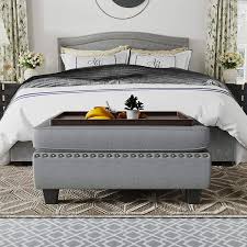 Turned wooden legs on brass casters. Buy Honbay Upholstered Storage Bench Ottoman With Tray Coffee Table Ottoman With Storage Rectangle Ottoman Bench With Lift Off Lid Grey Online In Turkey B08k792x6r