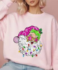 Pink Christmas Santa Sweatshirt, Retro Pink Santa Hat Sweater, Classic  Christmas Santa, Pink Christmas, Vintage Santa Holiday Shirt, Pajamas