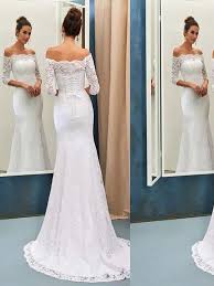 Alles, was sie brauchen, um das perfekte hochzeitskleid zu wählen. Brautkleider Sweep Pinsel Zug Meerjungfrau Linie Mermaid Stil Carmen Ausschnitt Spitze Lange Armel Ow141