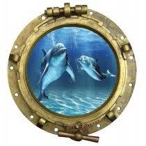 Sticker Hublot Dauphins Vue Sous Marine Dauphin Tromperie Trompe L Oeil