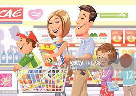 Grocery store clipart set contains different elements related to grocery shopping at the store for kids. Family Shopping In Supermarket Clipart Image