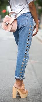 Jeans With Grommets Fashion Denim Fashion Pants For Women