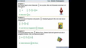 Verbessere mit den arbeitsblättern addition ganzer zahlen vi (klasse 5/6) und tausend anderen übungen deine mathekenntnisse! Bruche Textaufgaben Ubung Leicht Youtube