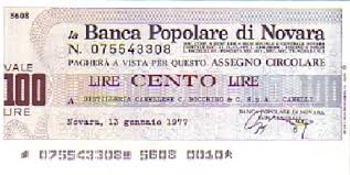 Un'offerta completa e gli strumenti più innovativi per pensare al tuo futuro, a partire da oggi. La Banca Popolare Di Novara 100 Lire Italy Mini Assegni Www Patrickp Nl Papermoney And Numismatics