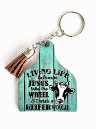 Cattle Livestock Keychain Cow Ear Tag Tassel Leopard Heifer Etsy In 2020 Cow Ears Keychain Ear Tag