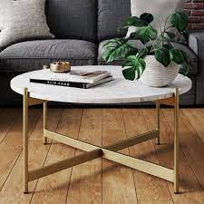 Nathan James Piper White Faux Marble Gold Brass Metal Frame Round Modern Living Room Coffee Table Walmart Com Coffee Table Living Room Modern Table Decor Living Room Living Room Coffee Table