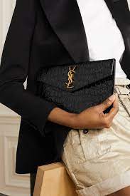 Shop the collection at ysl.com Black Uptown Croc Effect Leather Pouch Saint Laurent Net A Porter