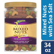 Planters Deluxe Mixed Nuts With Cashews Almonds Pecans Pistachios Hazelnuts Sea Salt 2 13 Lb Container Walmart Com Mixed Nuts Kosher Snacks Veggie Snacks