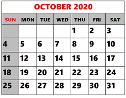 Pin On October 2020 Calendar Word Sheet Printable