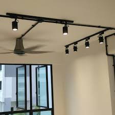 Track lighting, track connectors & track parts used in this video. Hdb Bto Living Room Track Light And Fan Package No Installation Furniture On Carousell Track Lights Living Room Track Lighting Living Room Partition