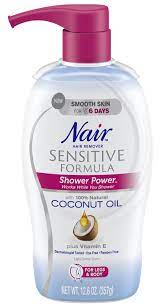 The depilatory creams also tackle roughness and dryness. Nair Sensitive Formula Shower Power With Coconut Oil And Vitamin E Hair Removal Cream Unwanted Hair Removal Hair Removal