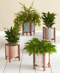 Add life and style to your indoor space with a classic large mid century modern planter with solid wooden plant stand. Ceramic Planter On Wood Stand Ltd Commodities