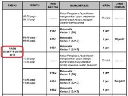 Calon persendirian hendaklah mendapatkan maklumat tentang pusat peperiksaan yang terlibat sebelum tarikh peperiksaan pada 18 september dan 19 september 2018 daripada sektor penilaian dan peperiksaan, jabatan pendidikan negeri tempat calon mendaftar. Jadual Waktu Peperiksaan Upsr 2018 Mysemakan