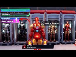 So far there are 2 marvel cosmetic items in this skin set. Where Is The Suit Lab In Fortnite Season 4 Stark Industry Iron Man Suit Up Emote Location