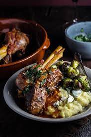 Braised Lamb Shanks Blue Cheese Polenta With Brussels Sprouts Braised Lamb Braised Lamb Shanks Lamb Dishes
