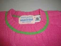 Susan Bristol Womens Vintage Cable Knit Bright Pink With Green Accents Sweater