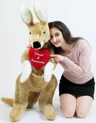 Personalized Romantic American Made Giant Stuffed Kangaroo 42 Inches Custom Embroidered 2 Names On Heart Plush Animals Big Plush Romantic Valentines Day Ideas