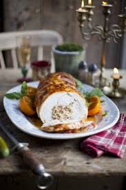 This elegant turkey roulade recipe makes the most of those turkey legs to create a memorable dish to delight your guests. Boned And Rolled Maple And Orange Glazed Turkey With Apple And Smoked Bacon Stuffing Donal Skehan Eat Live Go