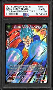The adventures of a powerful warrior named goku and his allies who defend earth from threats. 2018 Dragon Ball Z Dragon Ball Super Tournament Of Power Themed Booster Pack Universe 7 Saiyan Prince Vegeta Psa Cardfacts