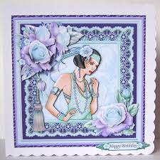 Dive into our selection of floral kits or even source some fun designs for yourself from our range of stamps and dies which are perfect for cardmaking. Art Deco Lady In Mint Lilac 8x8 Mini Kit Decoupage Art Deco Cards Art Deco Fashion Art Nouveau Lamps