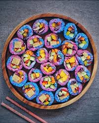 Rainbow Sushi Is A Nice Twist On Regular Homemade Sushi Food Quiz Rainbow Food First Time For Everything