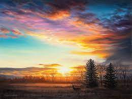 Sunset Landscape Wildlife Art Print Last Light Painting Wildlifeart Art Artwork Artpri Sunset Landscape Painting Sunset Landscape Landscape Art Prints