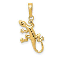 14K Yellow Gold Polished Animal Theme Reptile Gecko Lizard Dangle Pendant