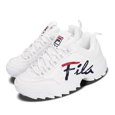 details about fila disruptor ii script logo white navy red women running lifestyle chunky shoe